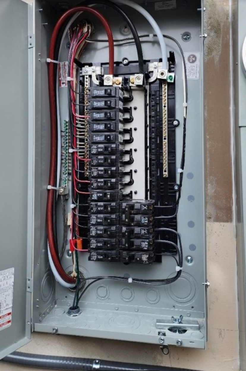 Clean, organized residential electrical panel wiring